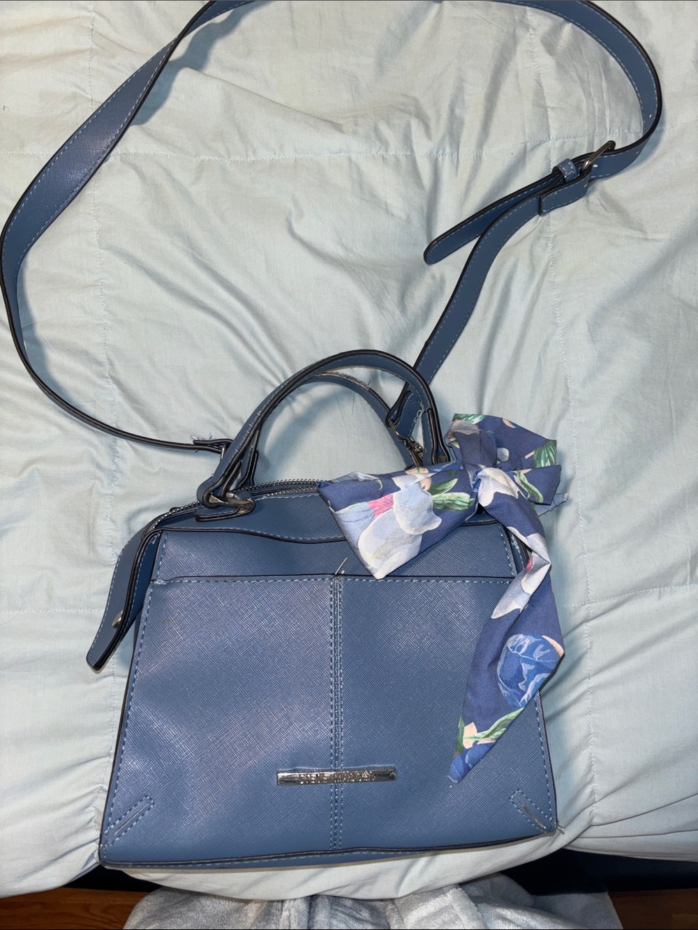 Steve Madden Blue Crossbody Satchel with Floral Scarf